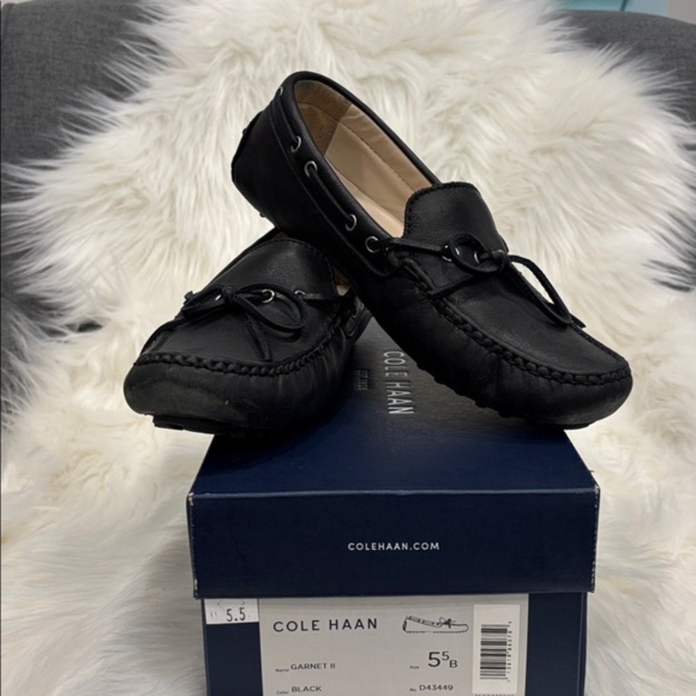 Cole Haan Garnet II Black Leather driving Mocs Moccasins 5.5